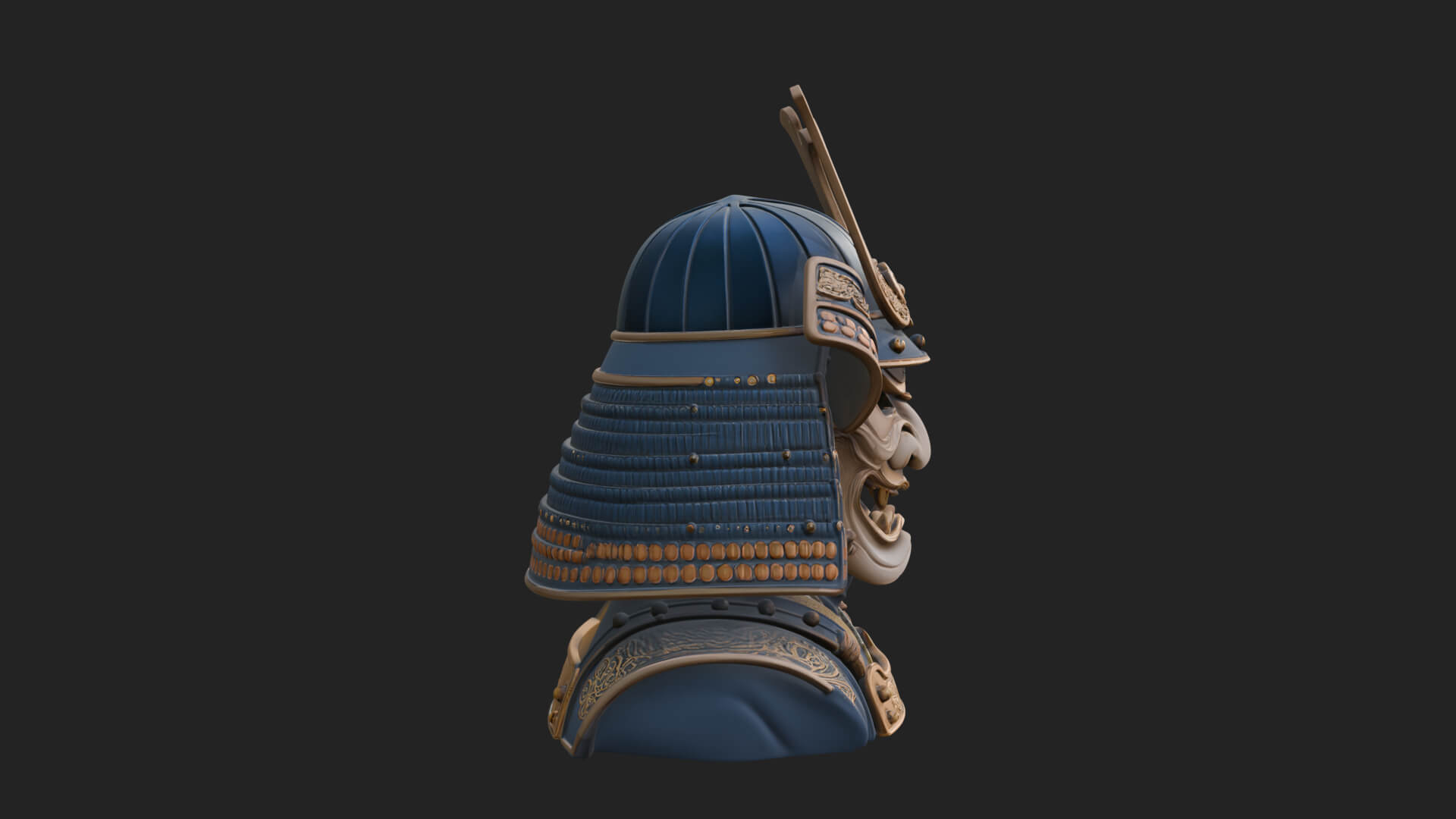 Samurai Kabuto Helm Bust Design 4 3D Print Model 3D Model