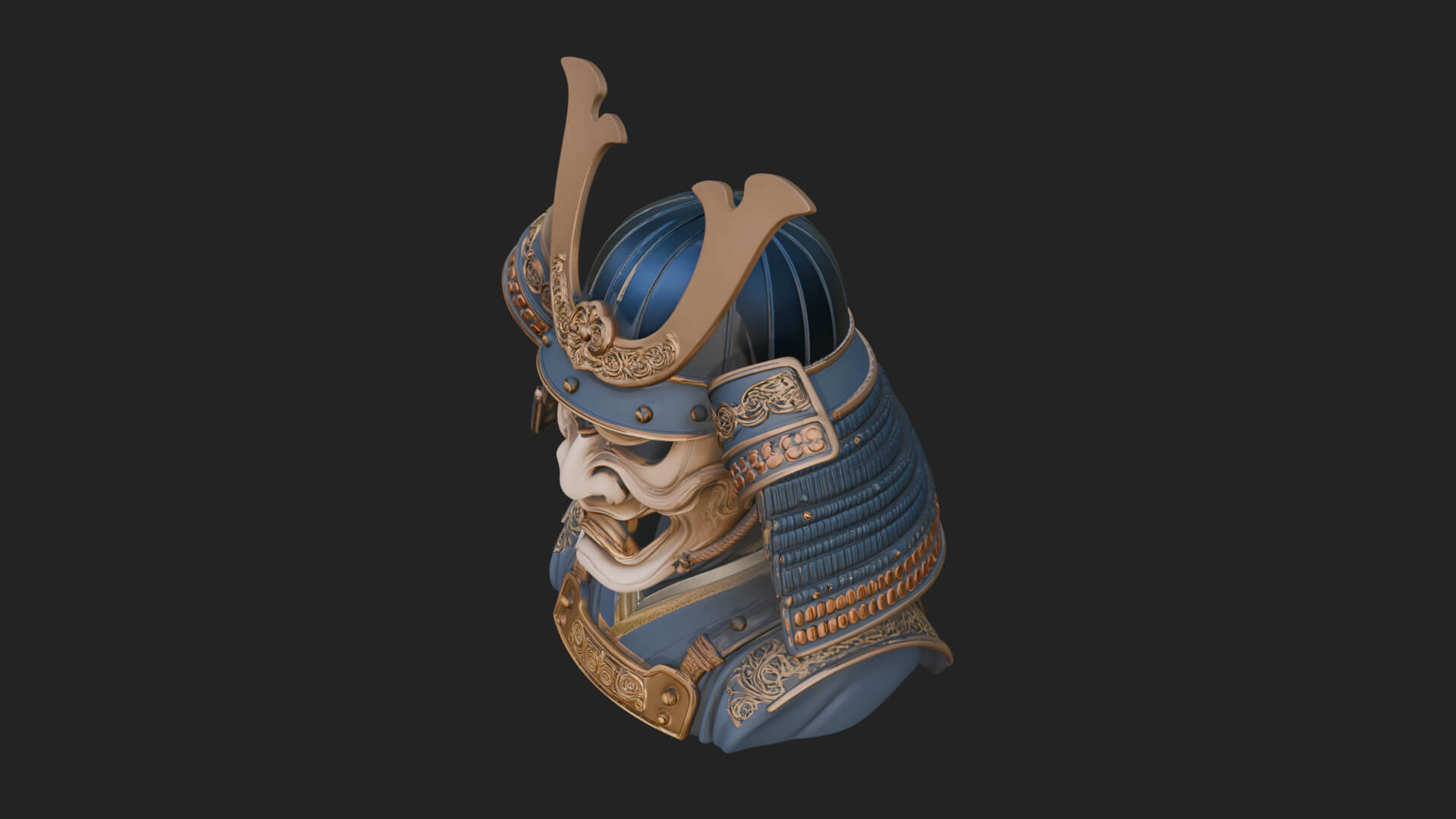 Samurai Kabuto Helm Bust Design 4 3D Print Model 3D Model