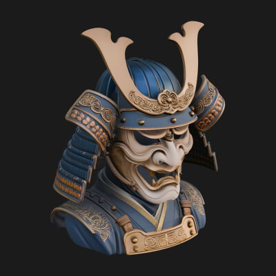 Samurai Kabuto Helm Bust Design 4 3D Print Model