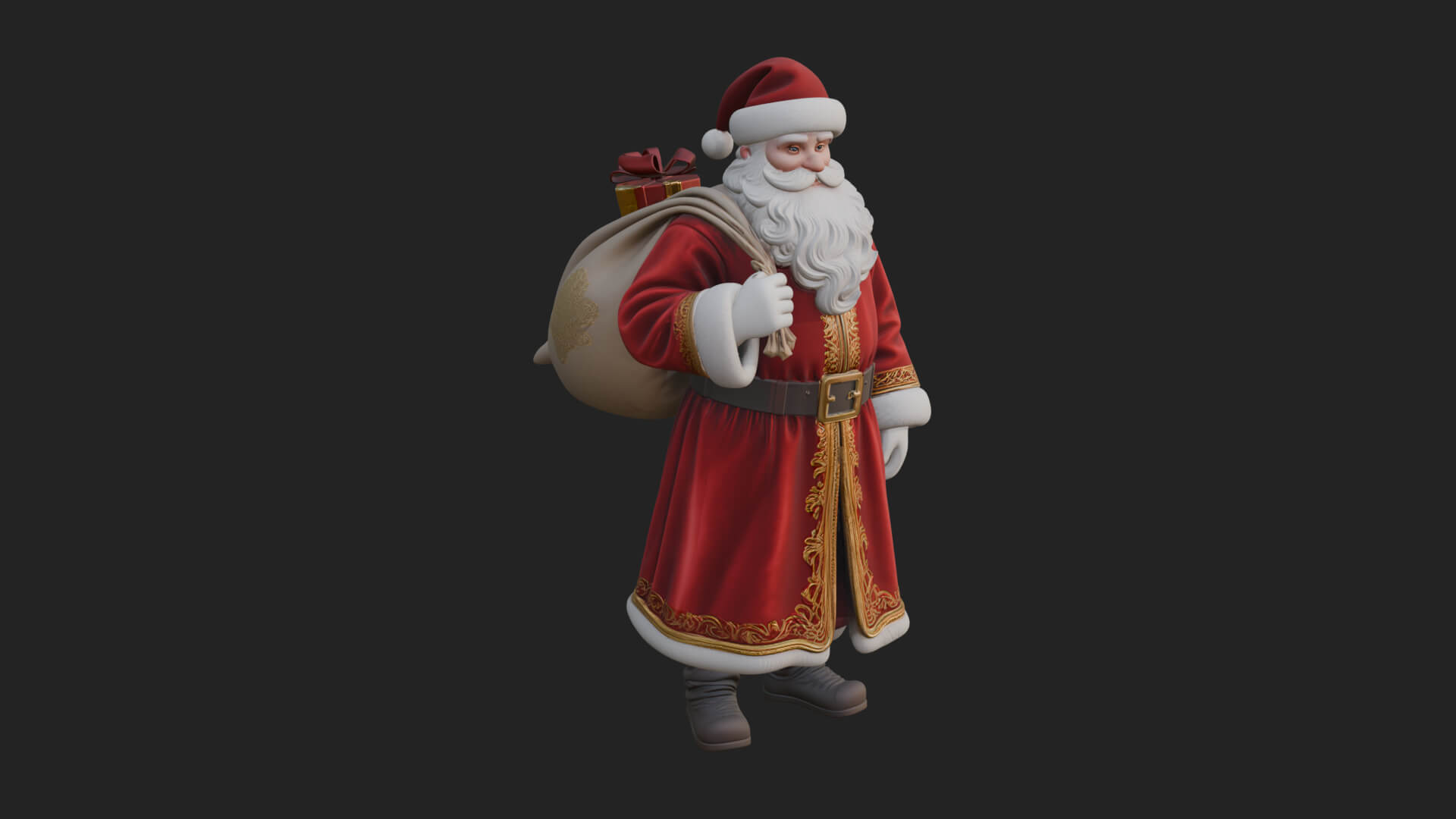 Santa Claus with Gift Sack Statue Design 5 3D Print Model 3D Model