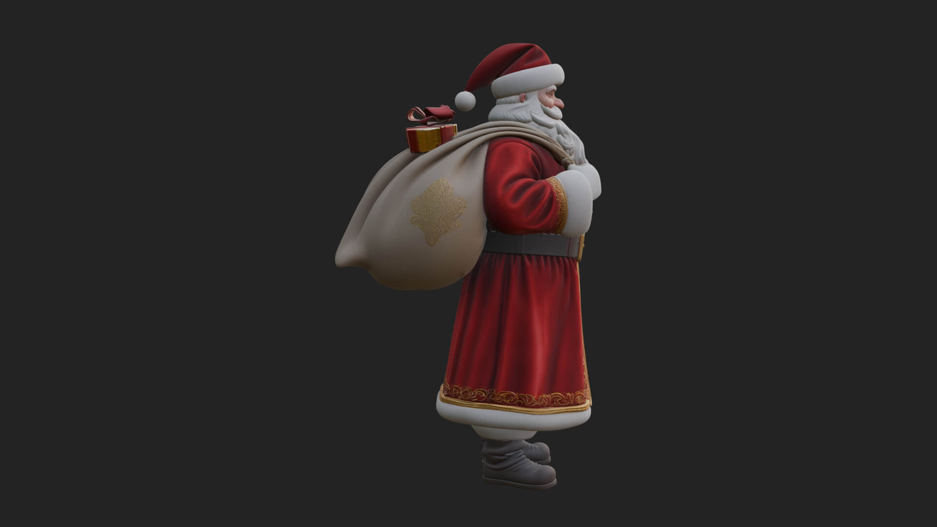 Santa Claus with Gift Sack Statue Design 5 3D Print Model 3D Model
