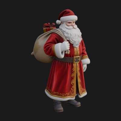 Santa Claus with Gift Sack Statue Design 5 3D Print Model