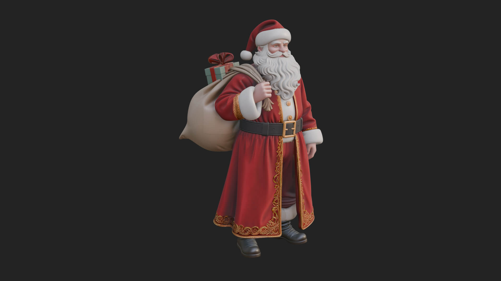 Santa Claus with Gift Sack Statue Design 6 3D Print Model 3D Model