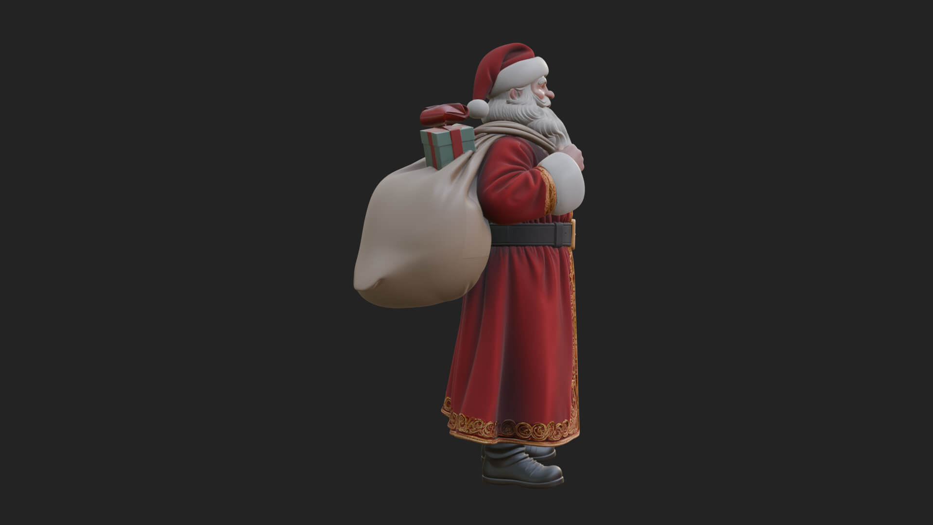 Santa Claus with Gift Sack Statue Design 6 3D Print Model 3D Model