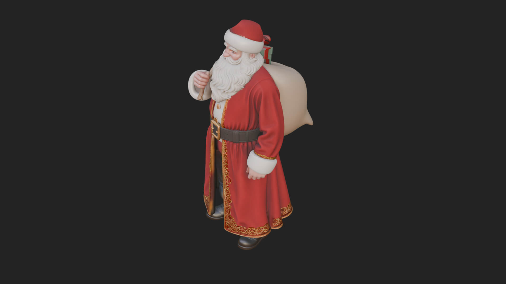 Santa Claus with Gift Sack Statue Design 6 3D Print Model 3D Model