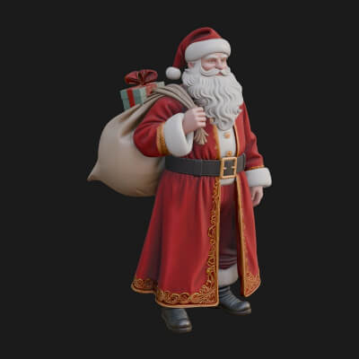 Santa Claus with Gift Sack Statue Design 6 3D Print Model