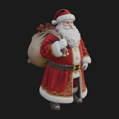 Santa Claus with Gift Sack Statue Design 7 3D Print Model