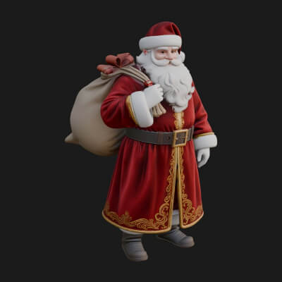 Santa Claus with Gift Sack Statue Design 8 3D Print Model