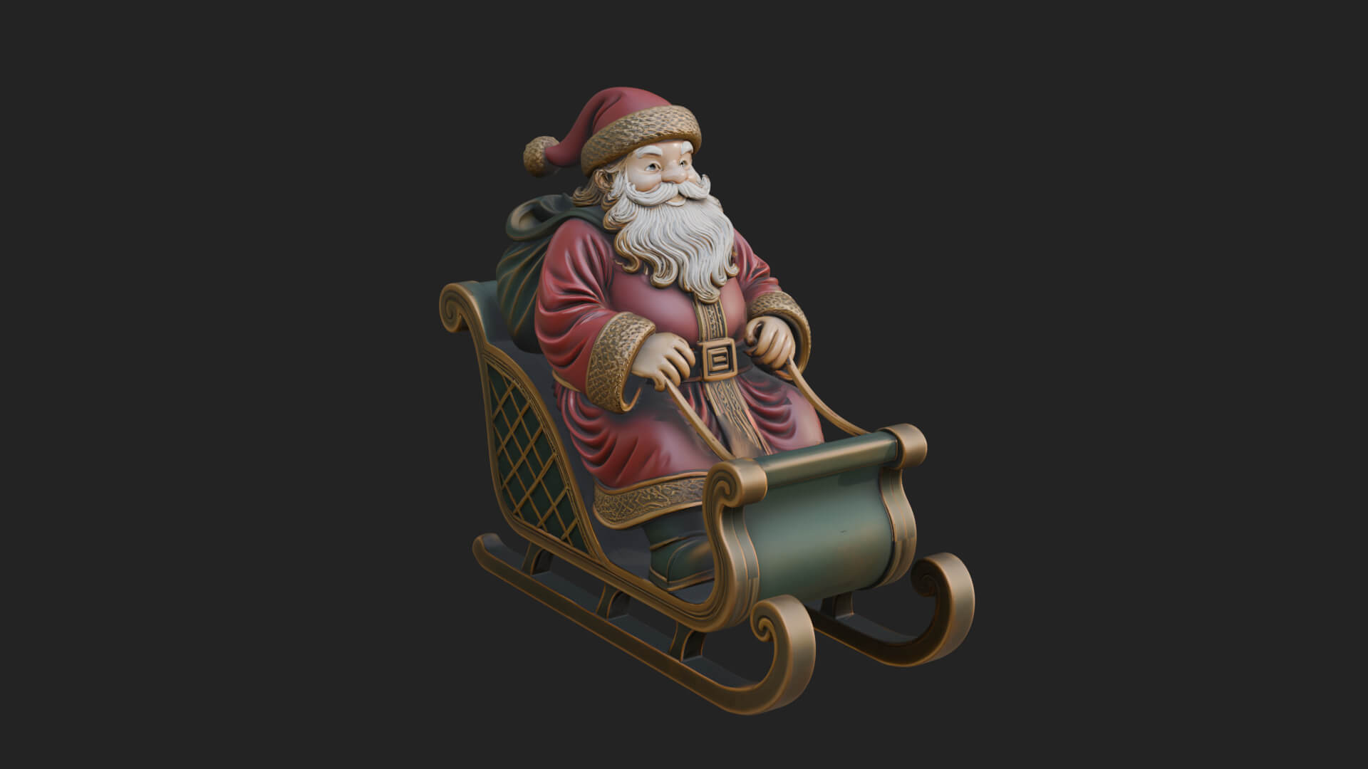 Santa in Sleigh Statue Design 1 3D Print Model 3D Model