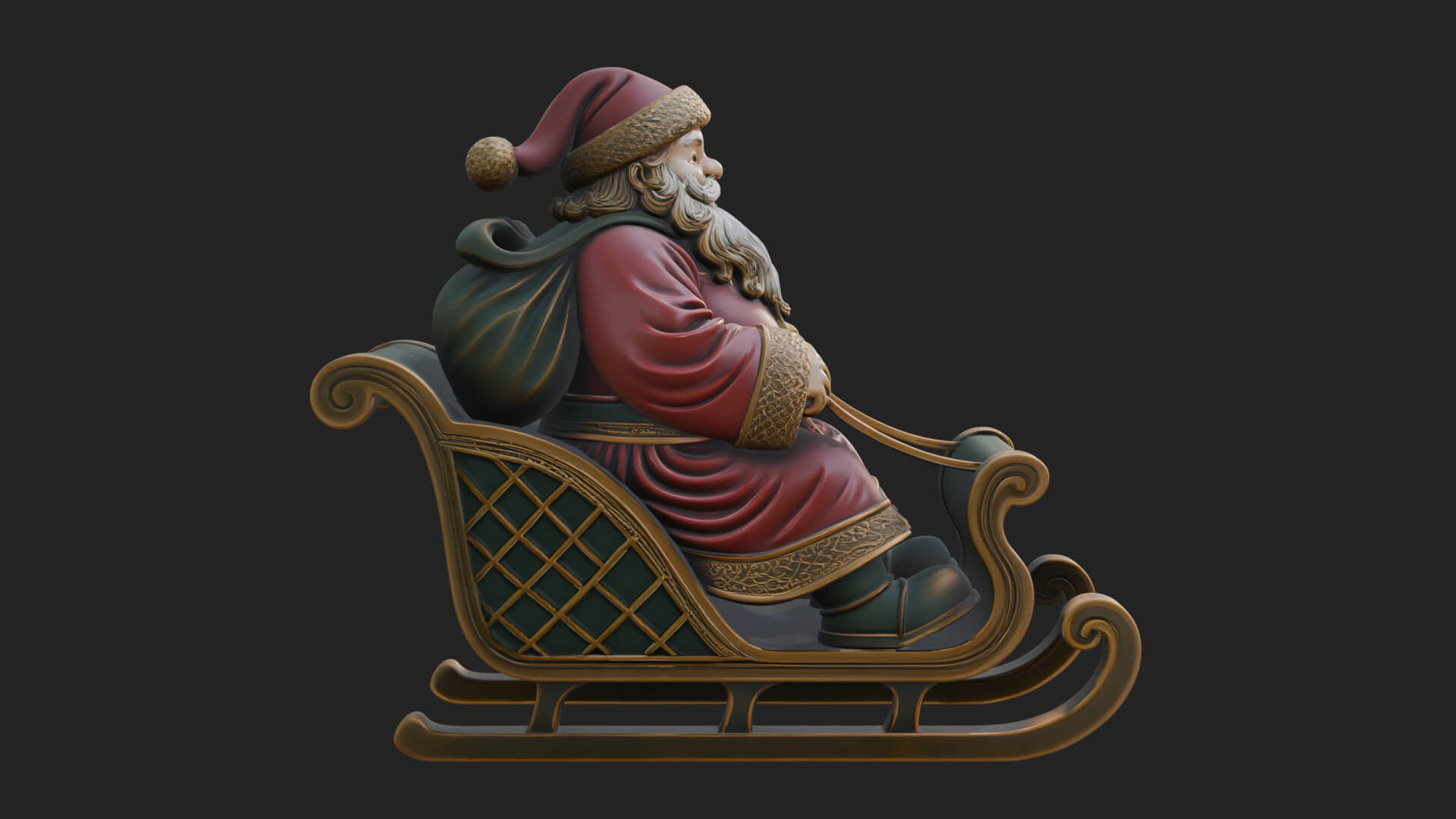Santa in Sleigh Statue Design 1 3D Print Model 3D Model