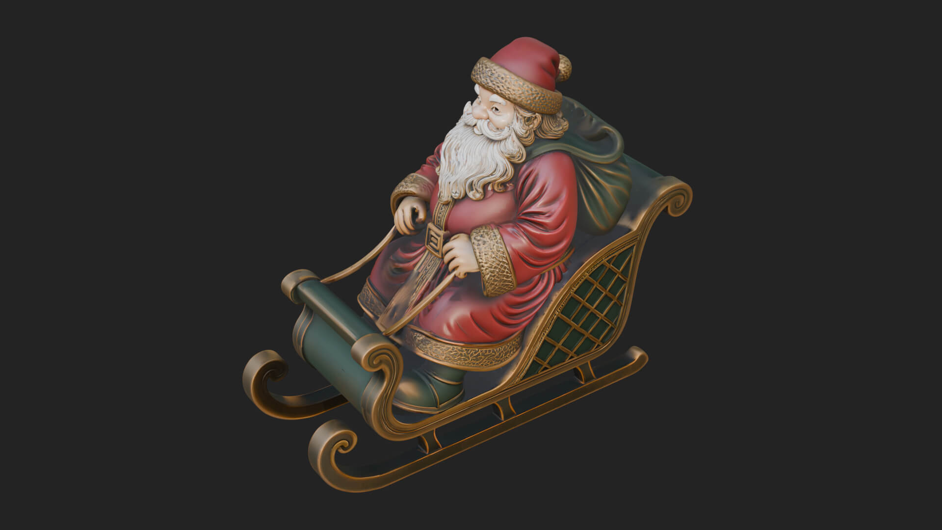 Santa in Sleigh Statue Design 1 3D Print Model 3D Model
