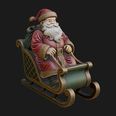 Santa in Sleigh Statue Design 1 3D Print Model