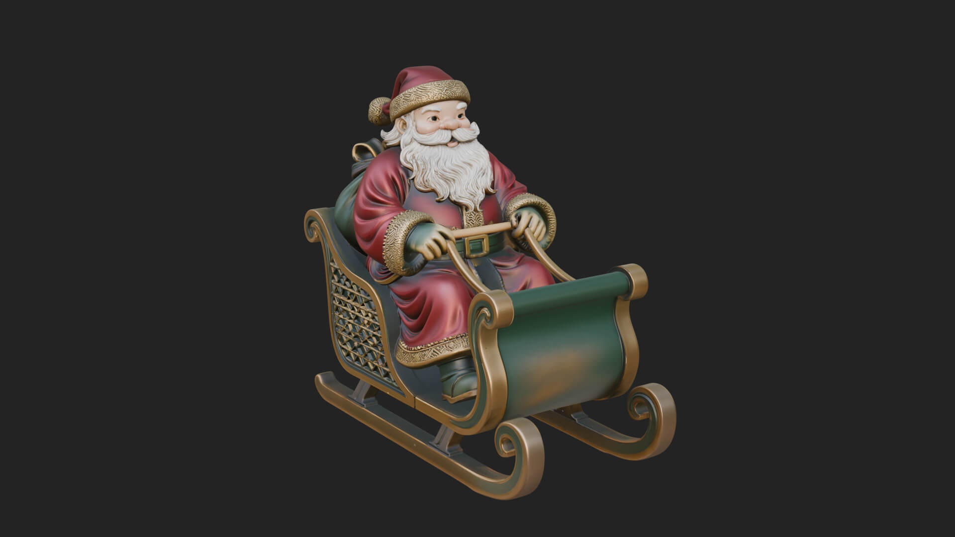 Santa in Sleigh Statue Design 2 3D Print Model 3D Model