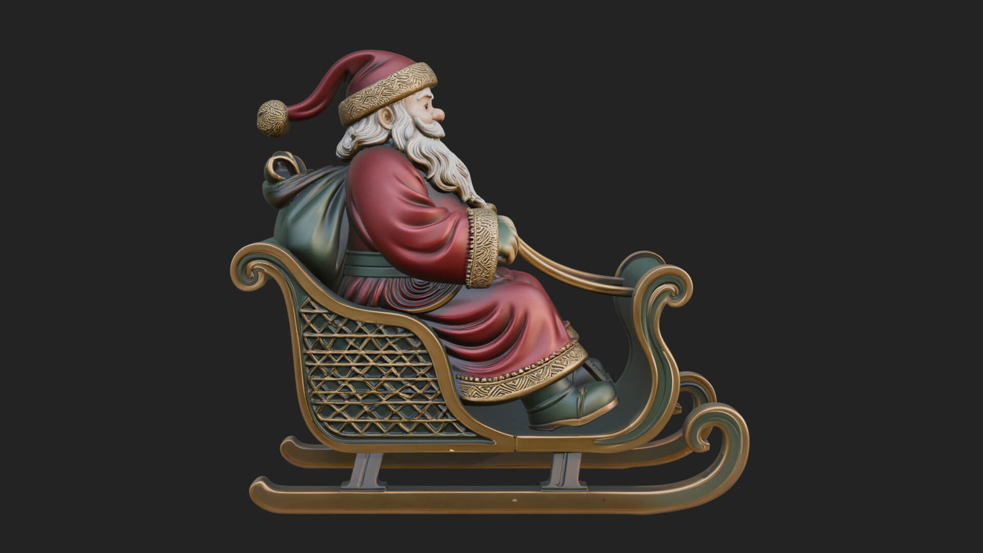 Santa in Sleigh Statue Design 2 3D Print Model 3D Model