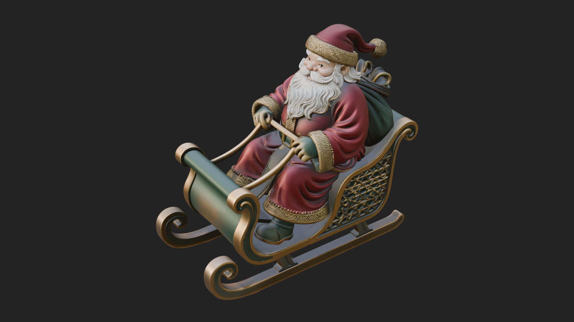 Santa in Sleigh Statue Design 2 3D Print Model 3D Model