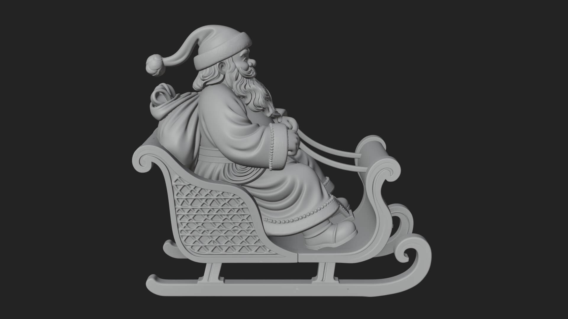 Santa in Sleigh Statue Design 2 3D Print Model 3D Model