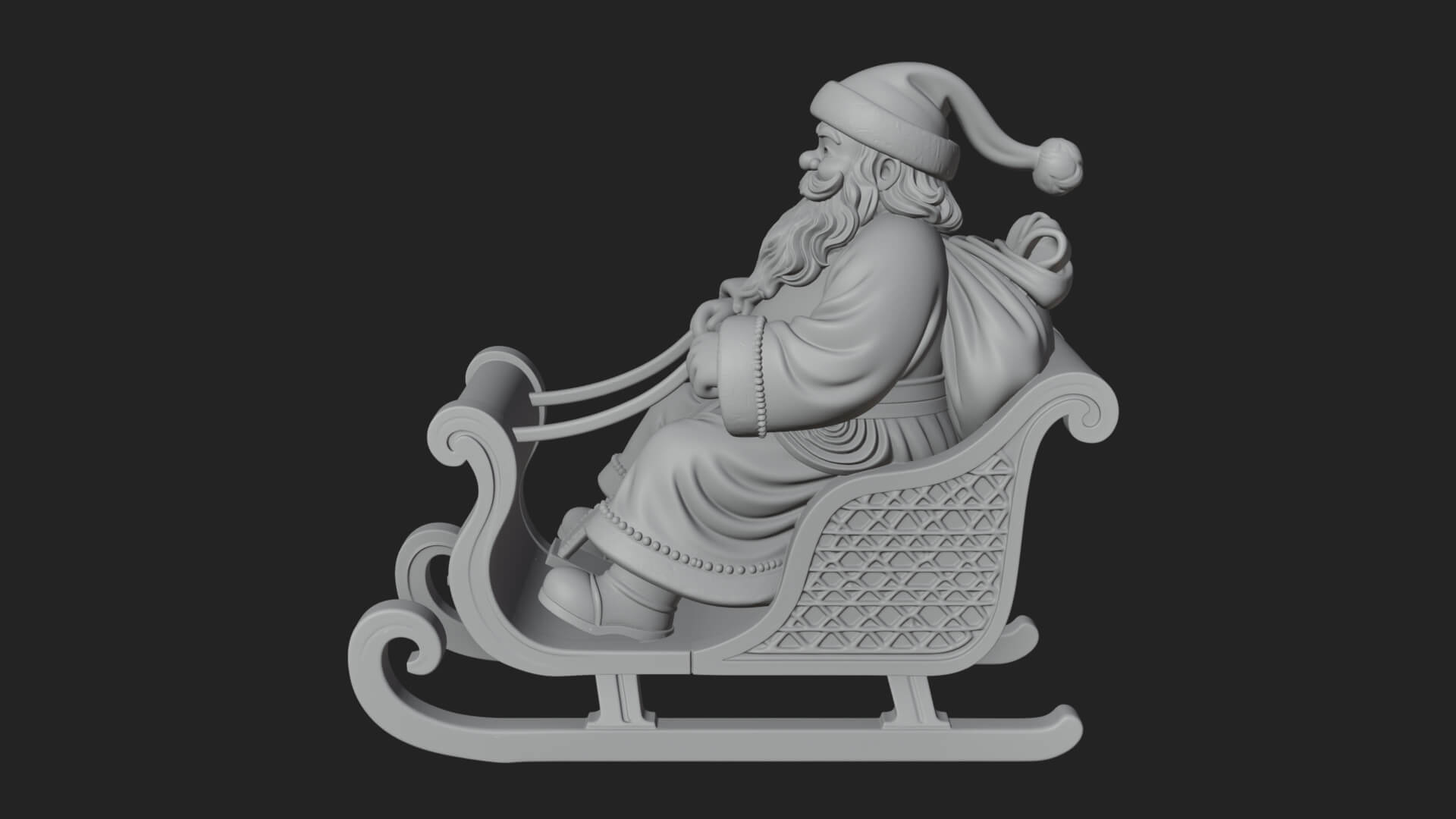 Santa in Sleigh Statue Design 2 3D Print Model 3D Model