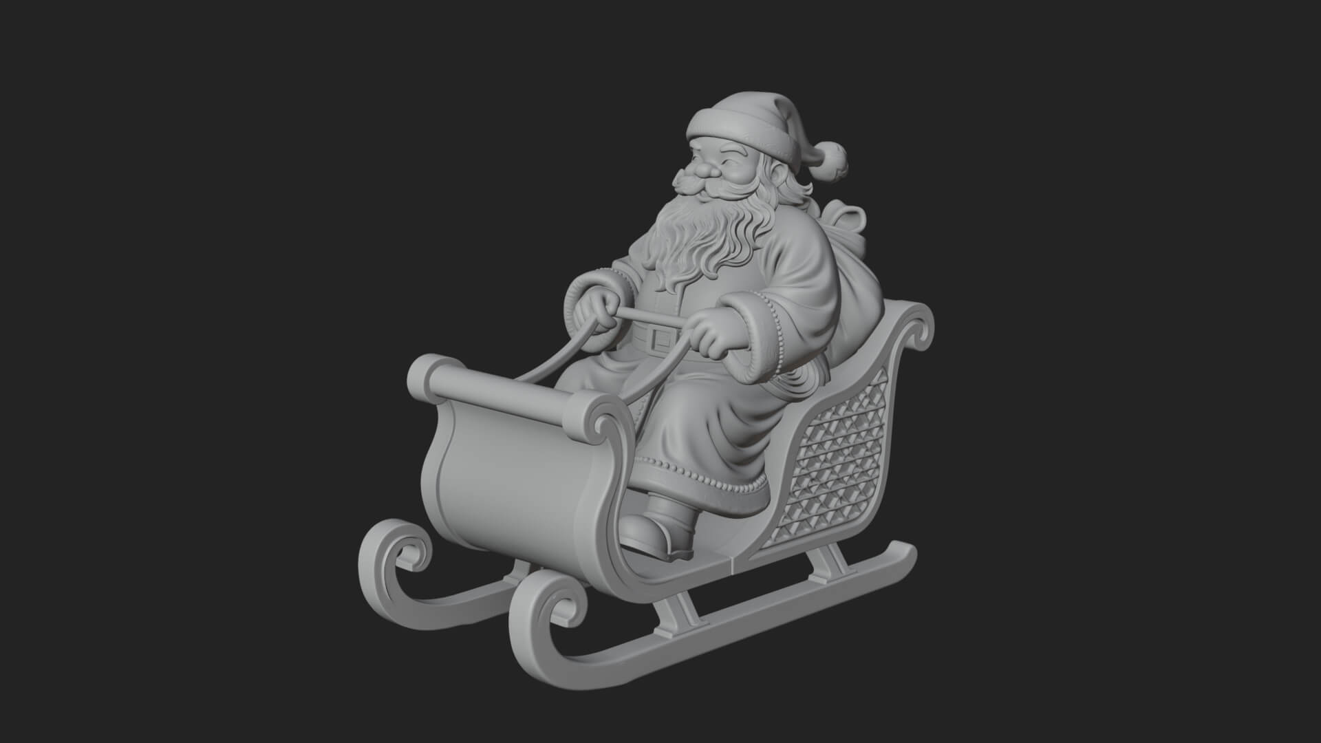 Santa in Sleigh Statue Design 2 3D Print Model 3D Model