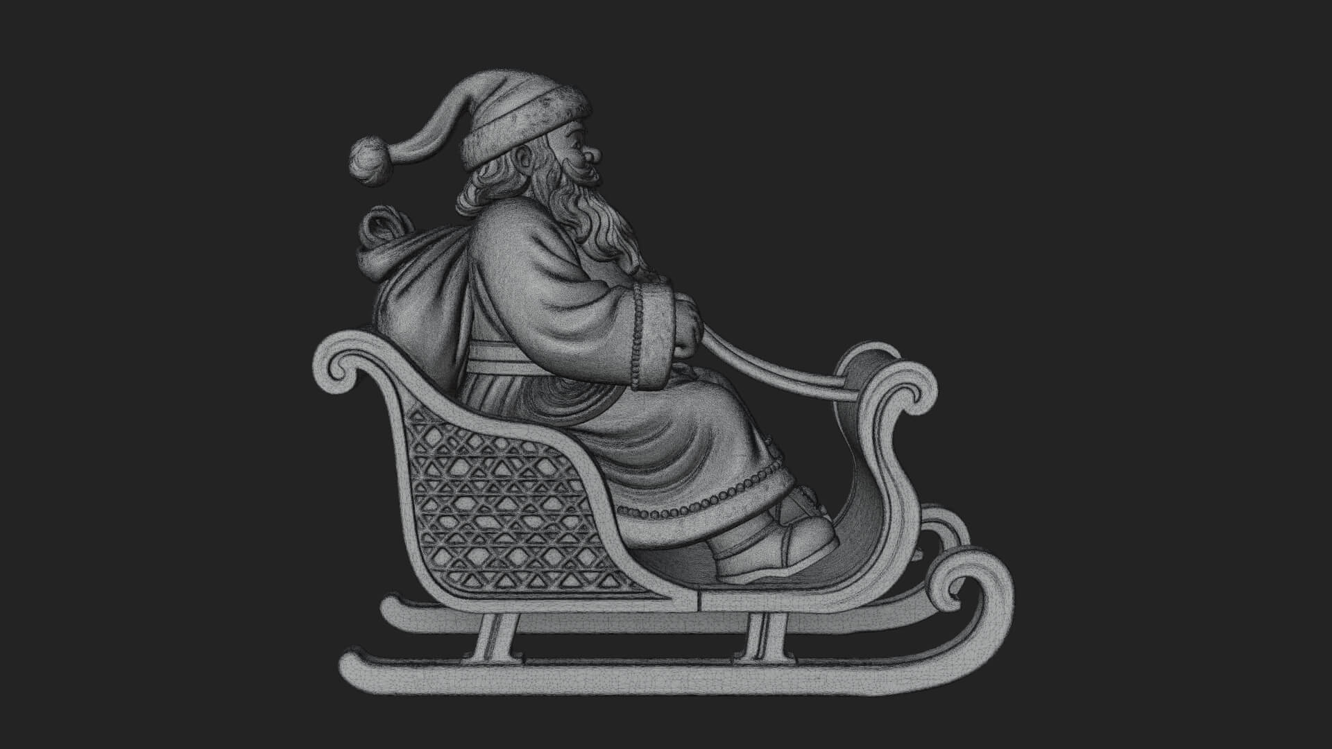 Santa in Sleigh Statue Design 2 3D Print Model 3D Model