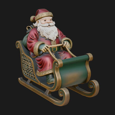 Santa in Sleigh Statue Design 2 3D Print Model