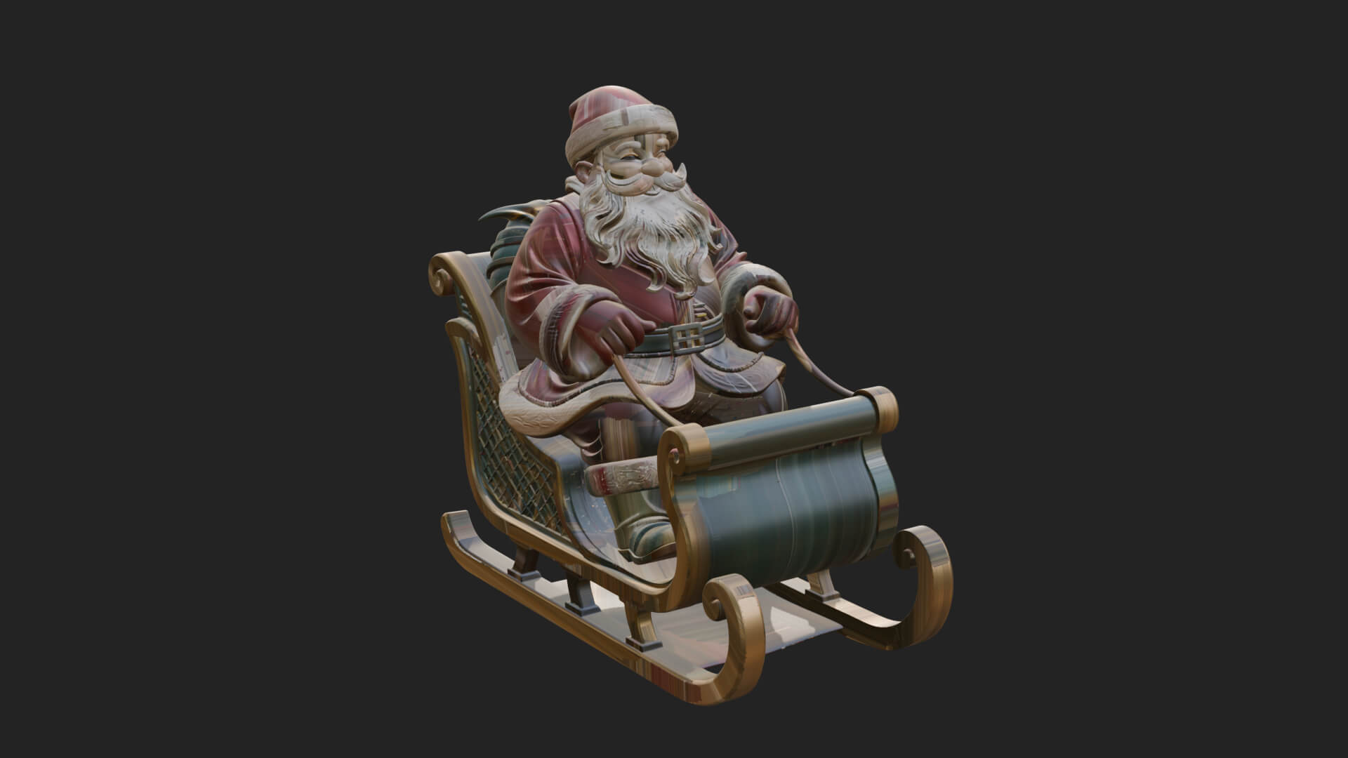Santa in Sleigh Statue Design 3 3D Print Model 3D Model