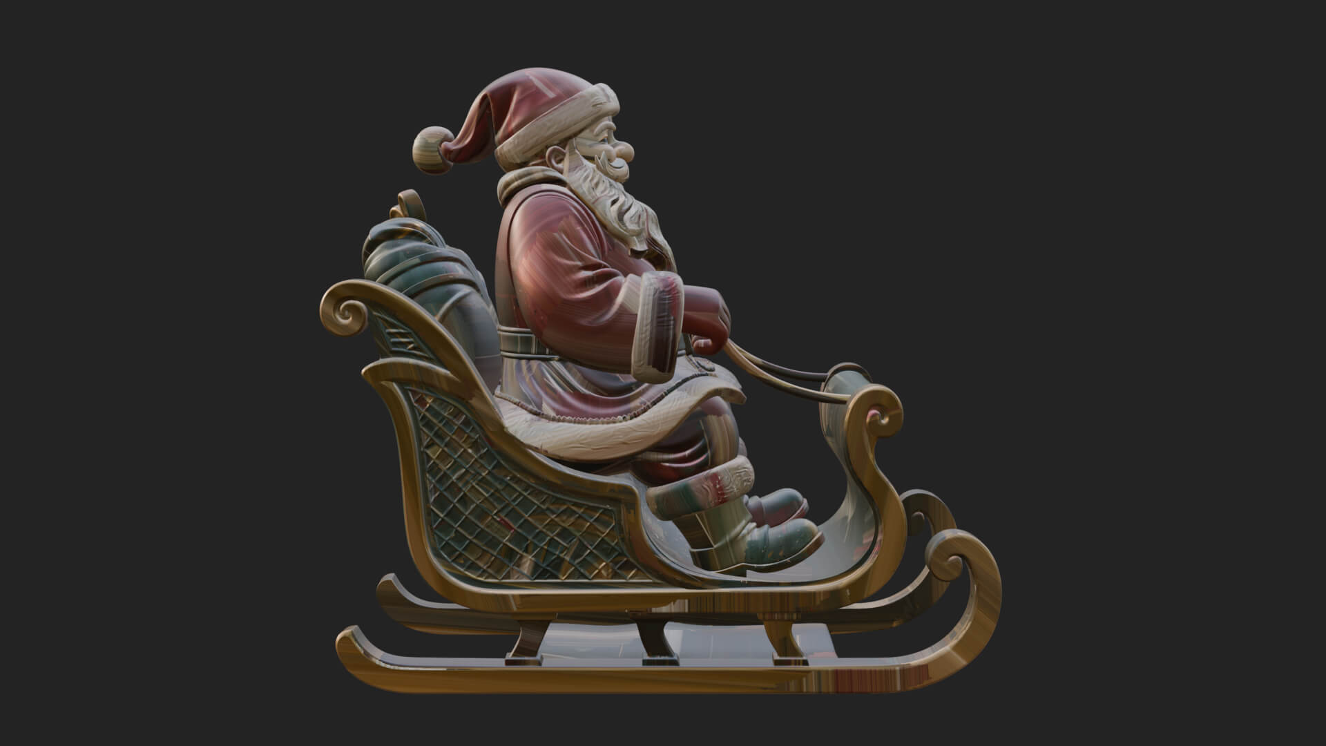 Santa in Sleigh Statue Design 3 3D Print Model 3D Model