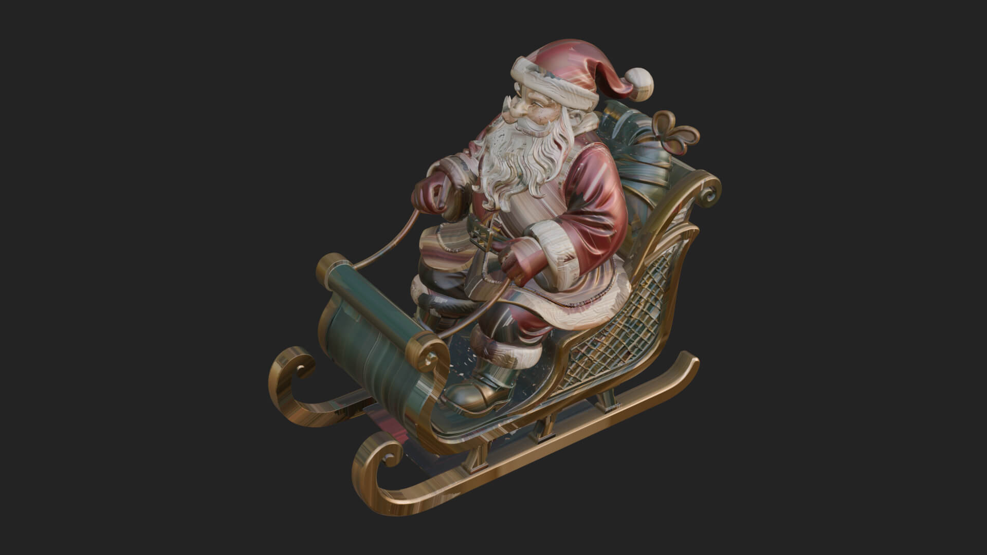 Santa in Sleigh Statue Design 3 3D Print Model 3D Model