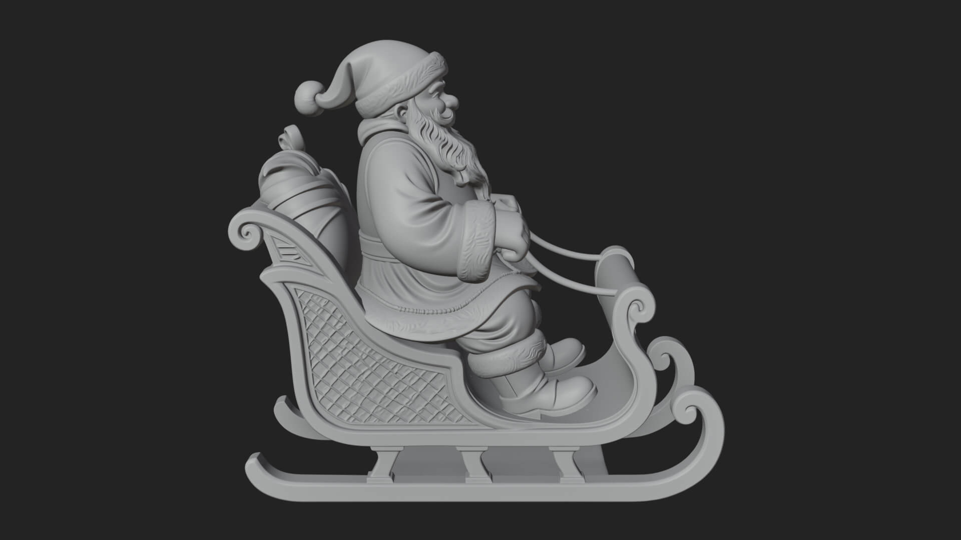 Santa in Sleigh Statue Design 3 3D Print Model 3D Model