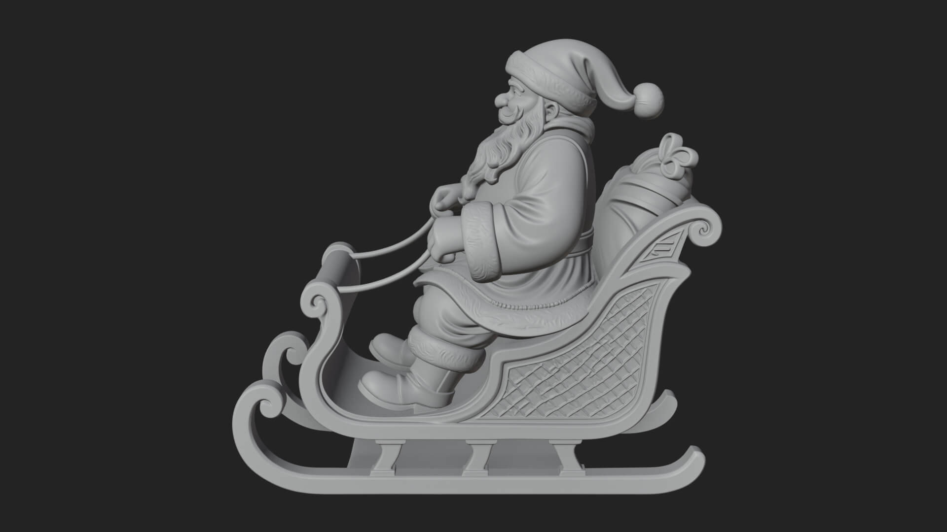 Santa in Sleigh Statue Design 3 3D Print Model 3D Model