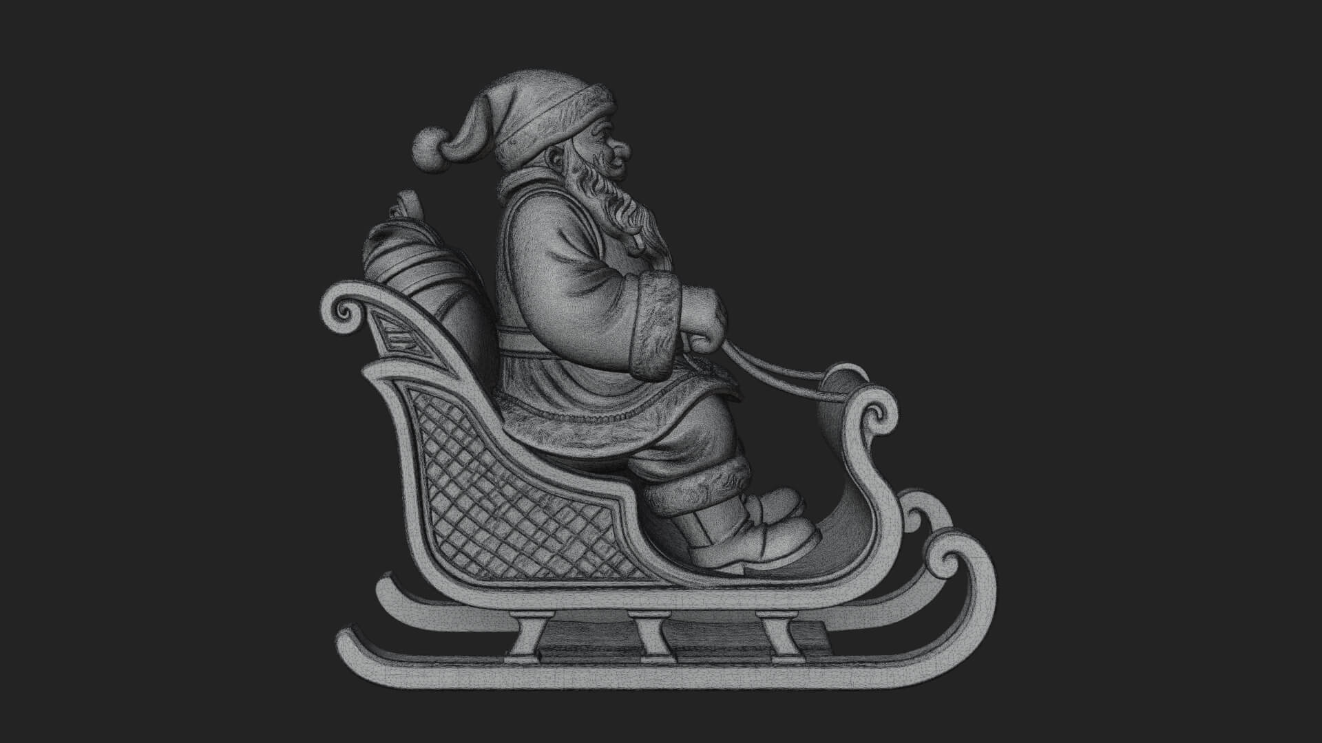 Santa in Sleigh Statue Design 3 3D Print Model 3D Model