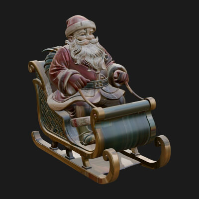 Santa in Sleigh Statue Design 3 3D Print Model
