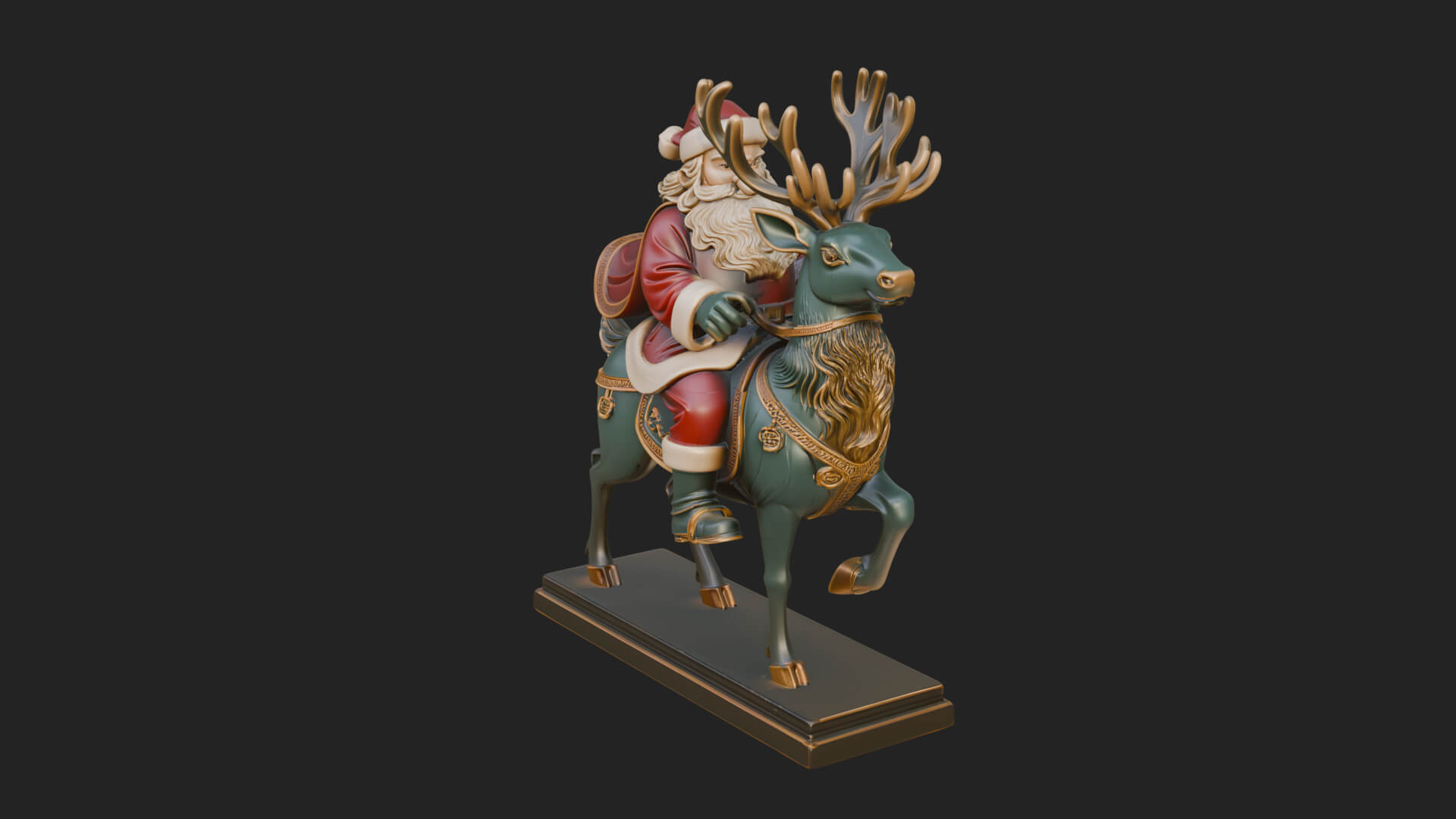 Santa on Reindeer Statue Design 1 3D Print Model 3D Model