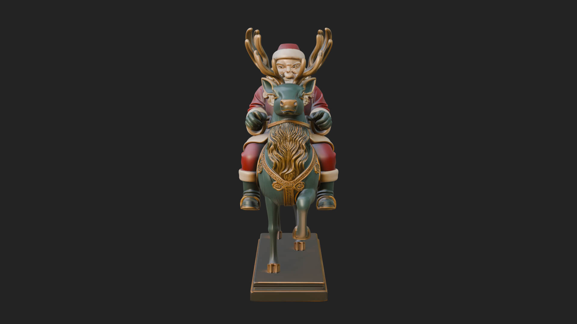 Santa on Reindeer Statue Design 1 3D Print Model 3D Model