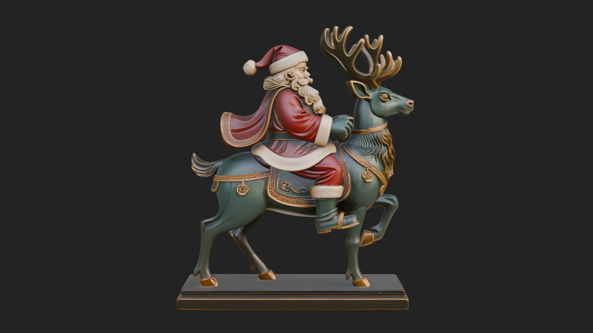 Santa on Reindeer Statue Design 1 3D Print Model 3D Model