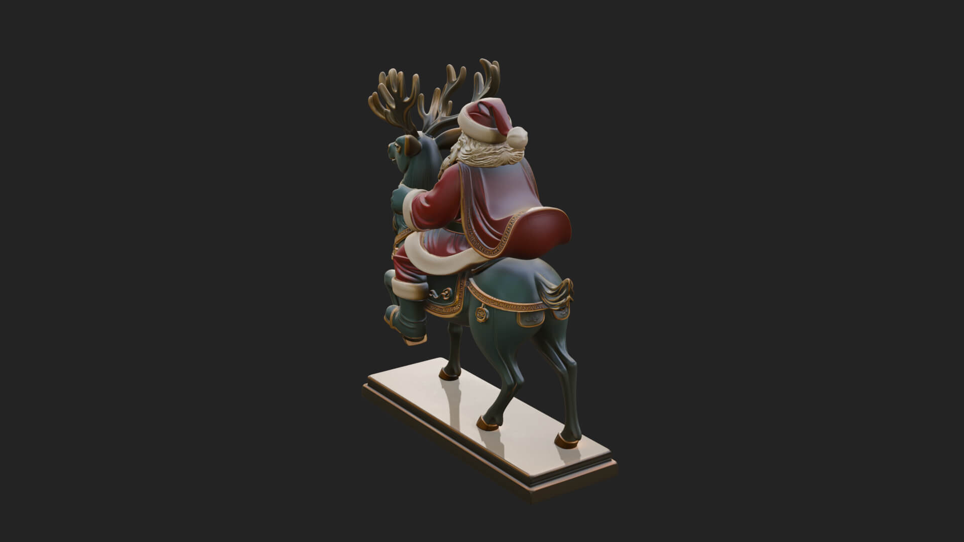 Santa on Reindeer Statue Design 1 3D Print Model 3D Model