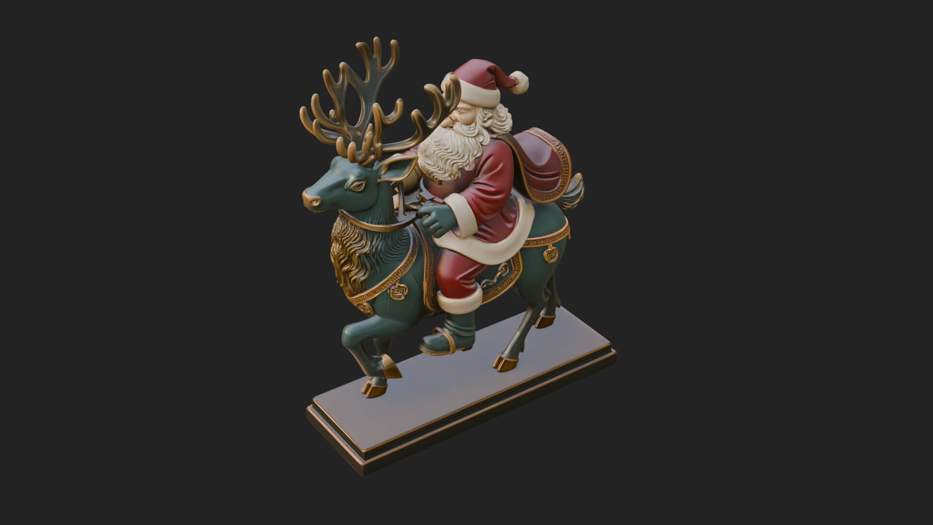 Santa on Reindeer Statue Design 1 3D Print Model 3D Model