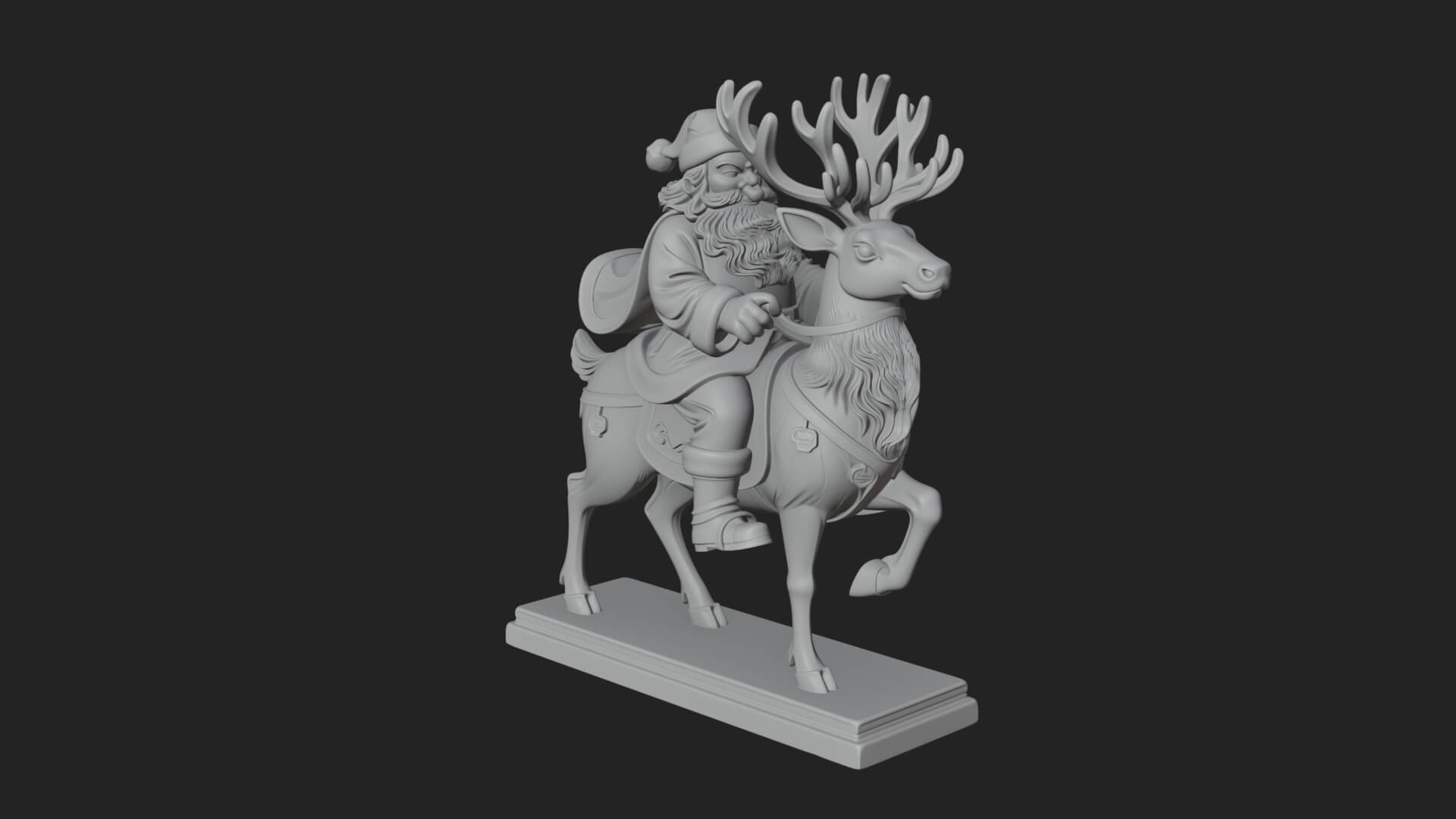 Santa on Reindeer Statue Design 1 3D Print Model 3D Model