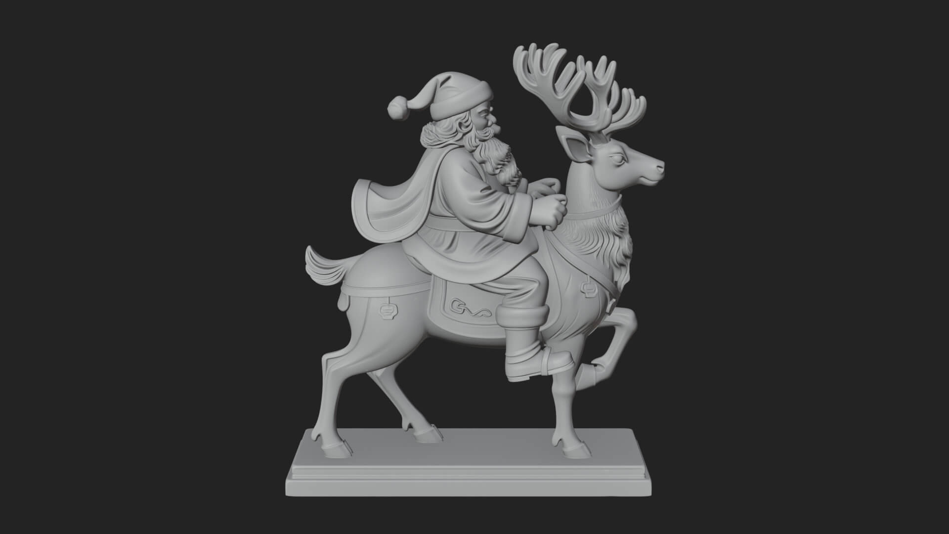 Santa on Reindeer Statue Design 1 3D Print Model 3D Model