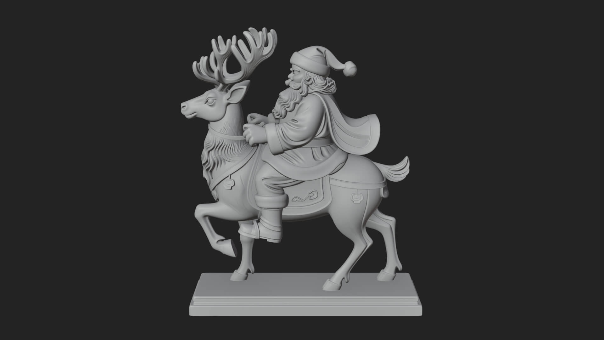Santa on Reindeer Statue Design 1 3D Print Model 3D Model