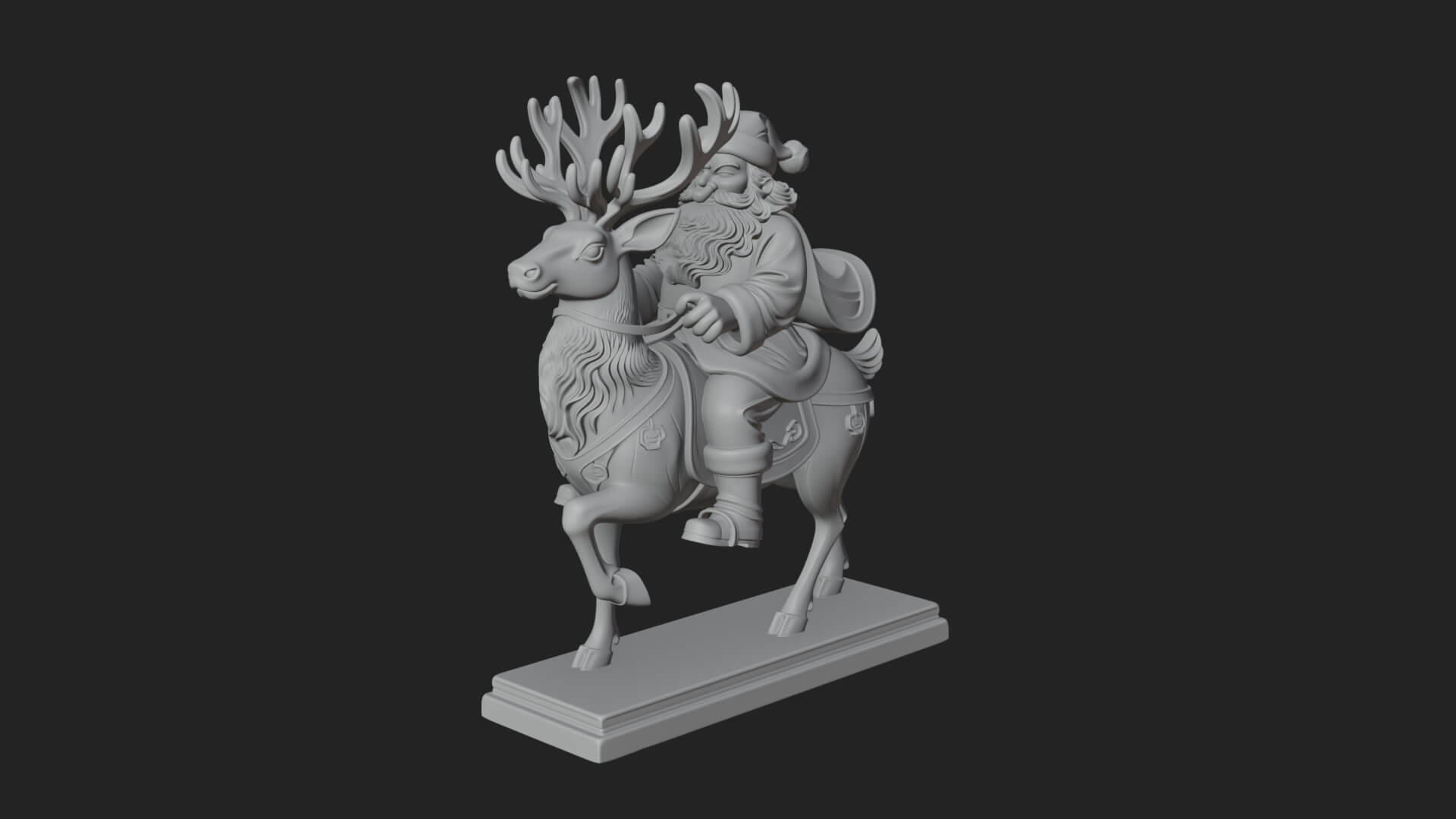 Santa on Reindeer Statue Design 1 3D Print Model 3D Model