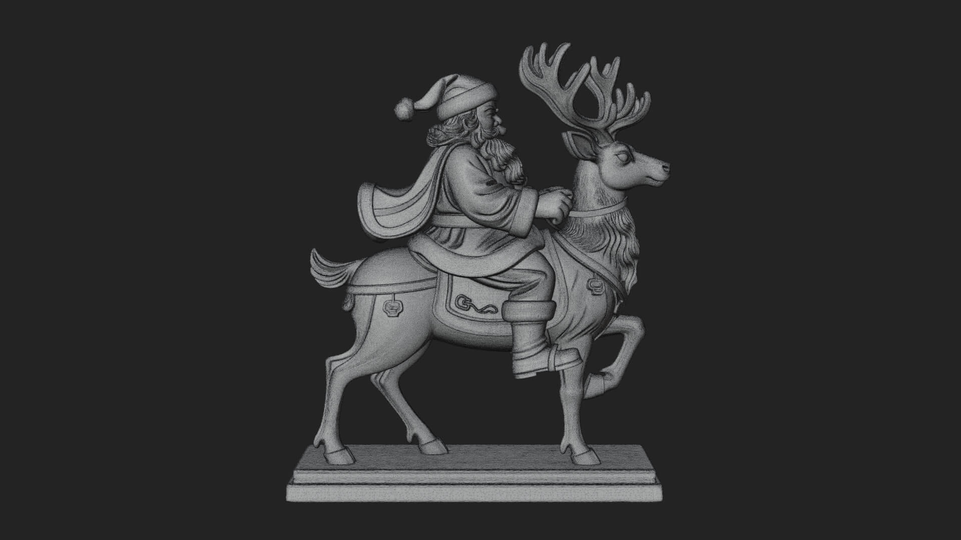 Santa on Reindeer Statue Design 1 3D Print Model 3D Model
