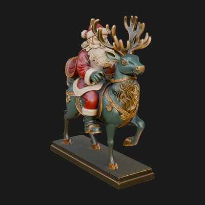 Santa on Reindeer Statue Design 1 3D Print Model