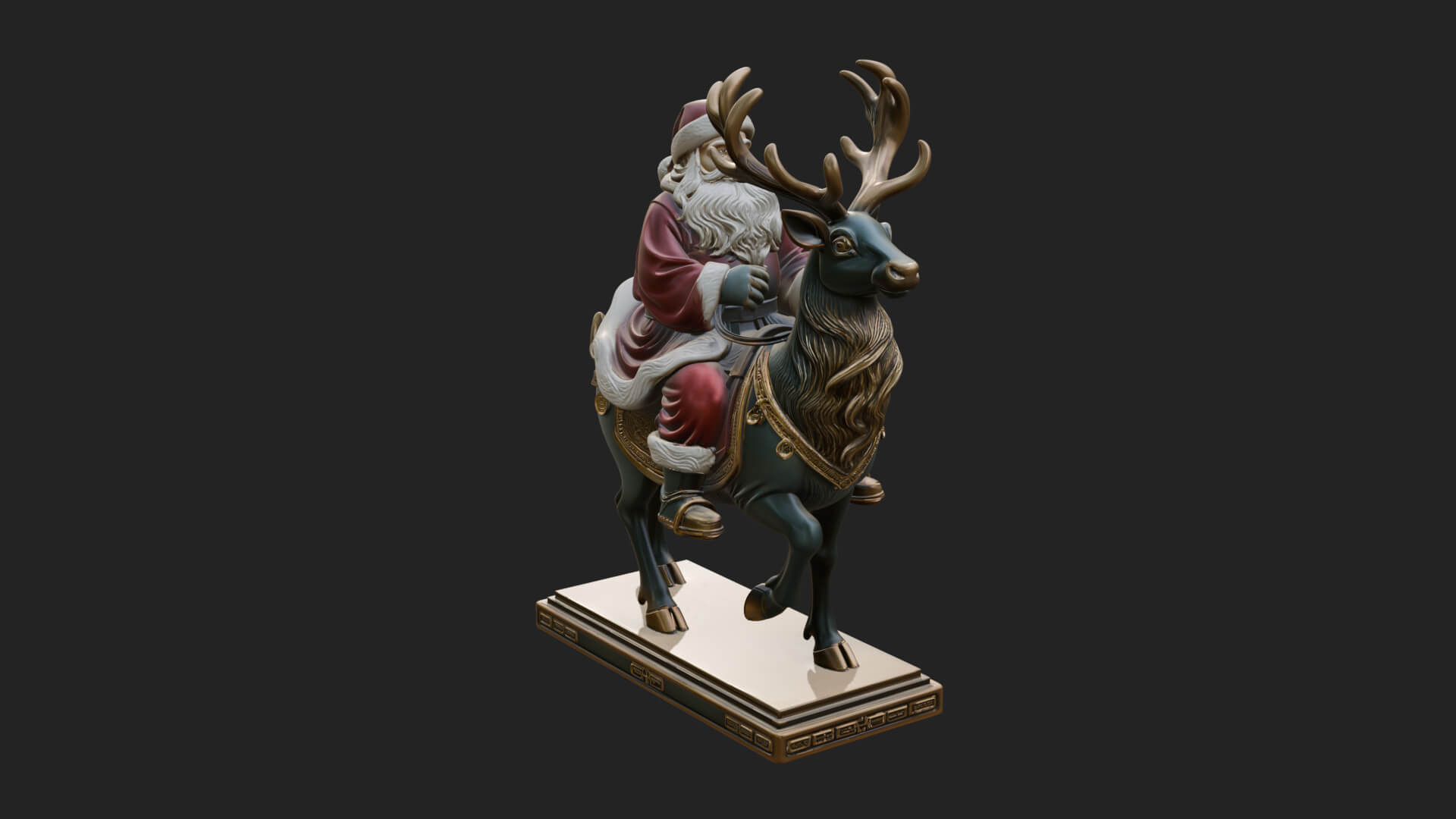Santa on Reindeer Statue Design 2 3D Print Model 3D Model