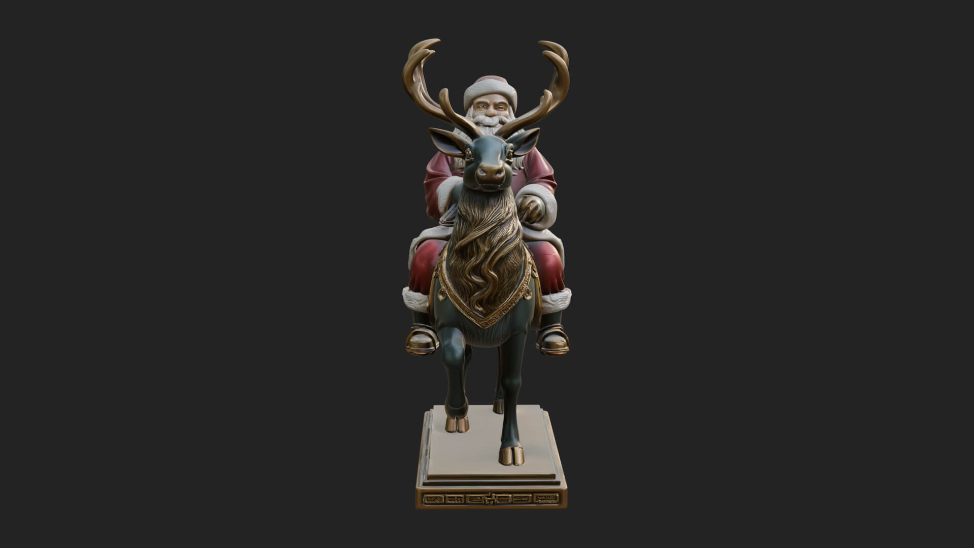 Santa on Reindeer Statue Design 2 3D Print Model 3D Model