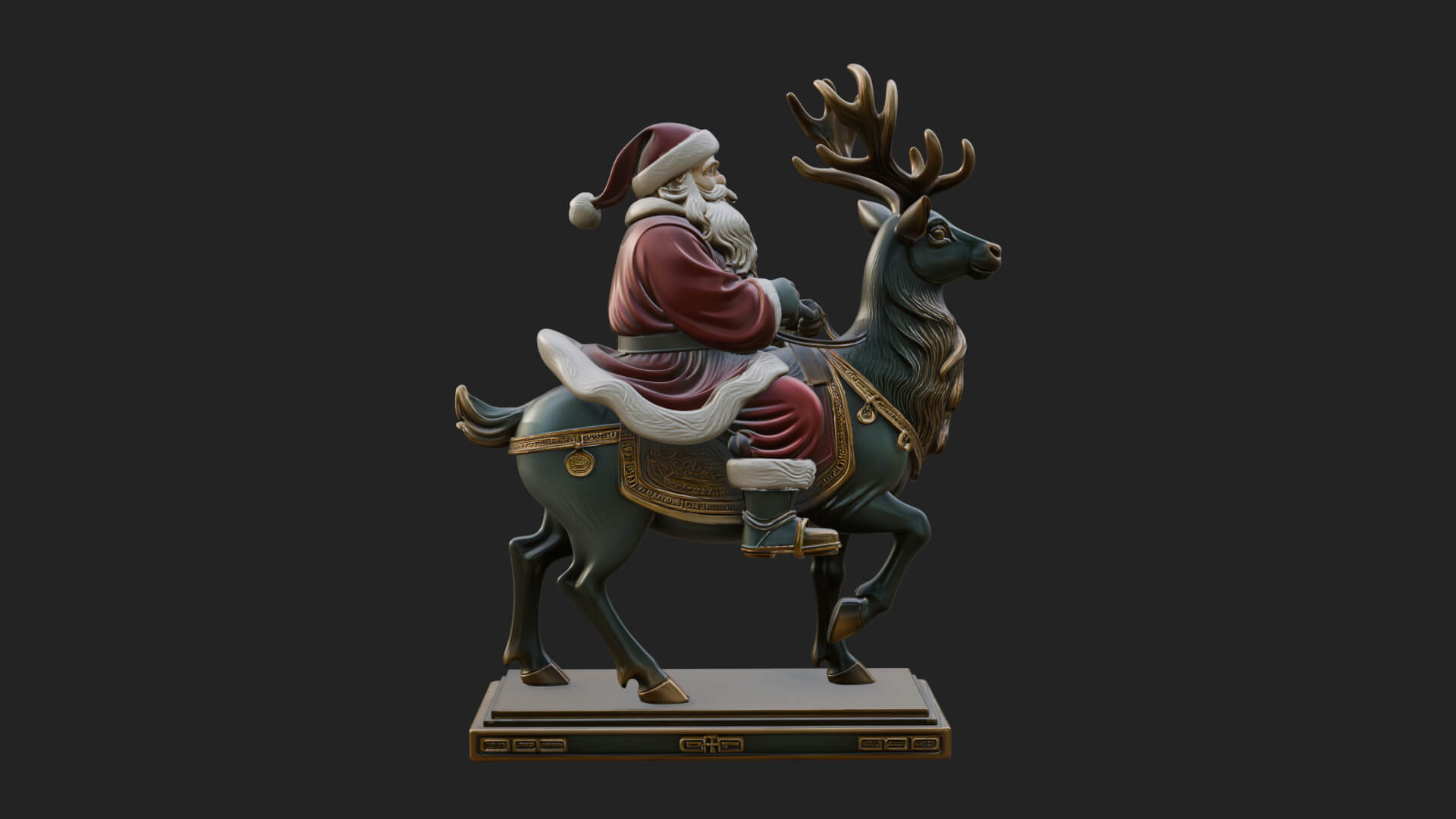 Santa on Reindeer Statue Design 2 3D Print Model 3D Model