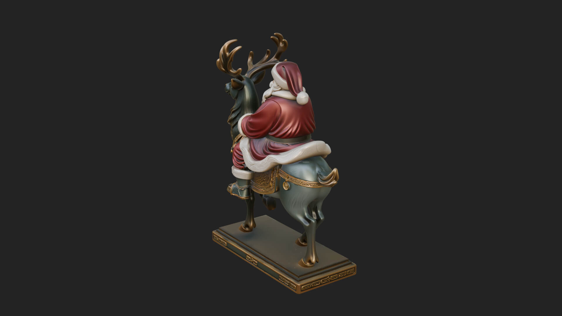 Santa on Reindeer Statue Design 2 3D Print Model 3D Model