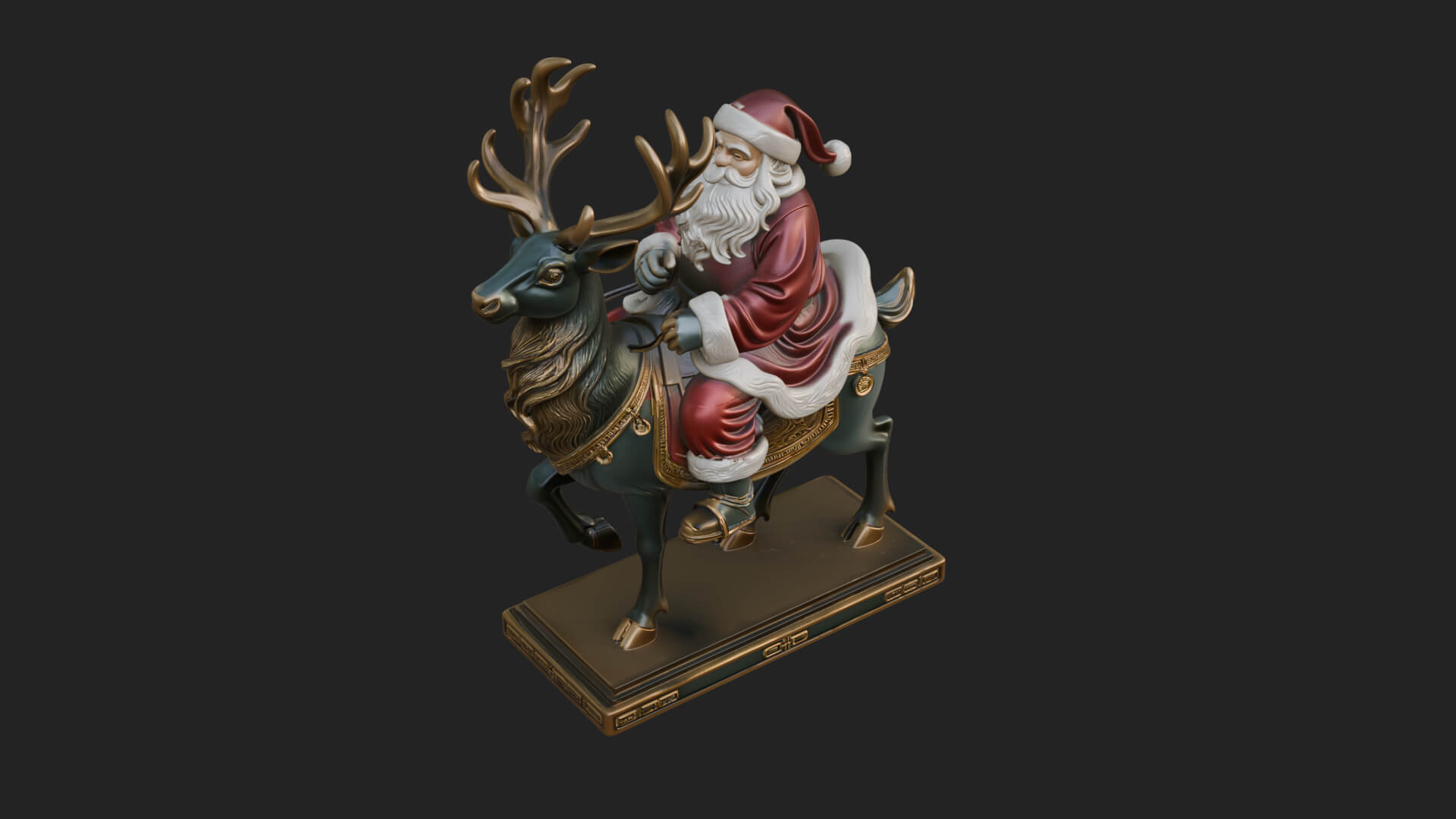Santa on Reindeer Statue Design 2 3D Print Model 3D Model