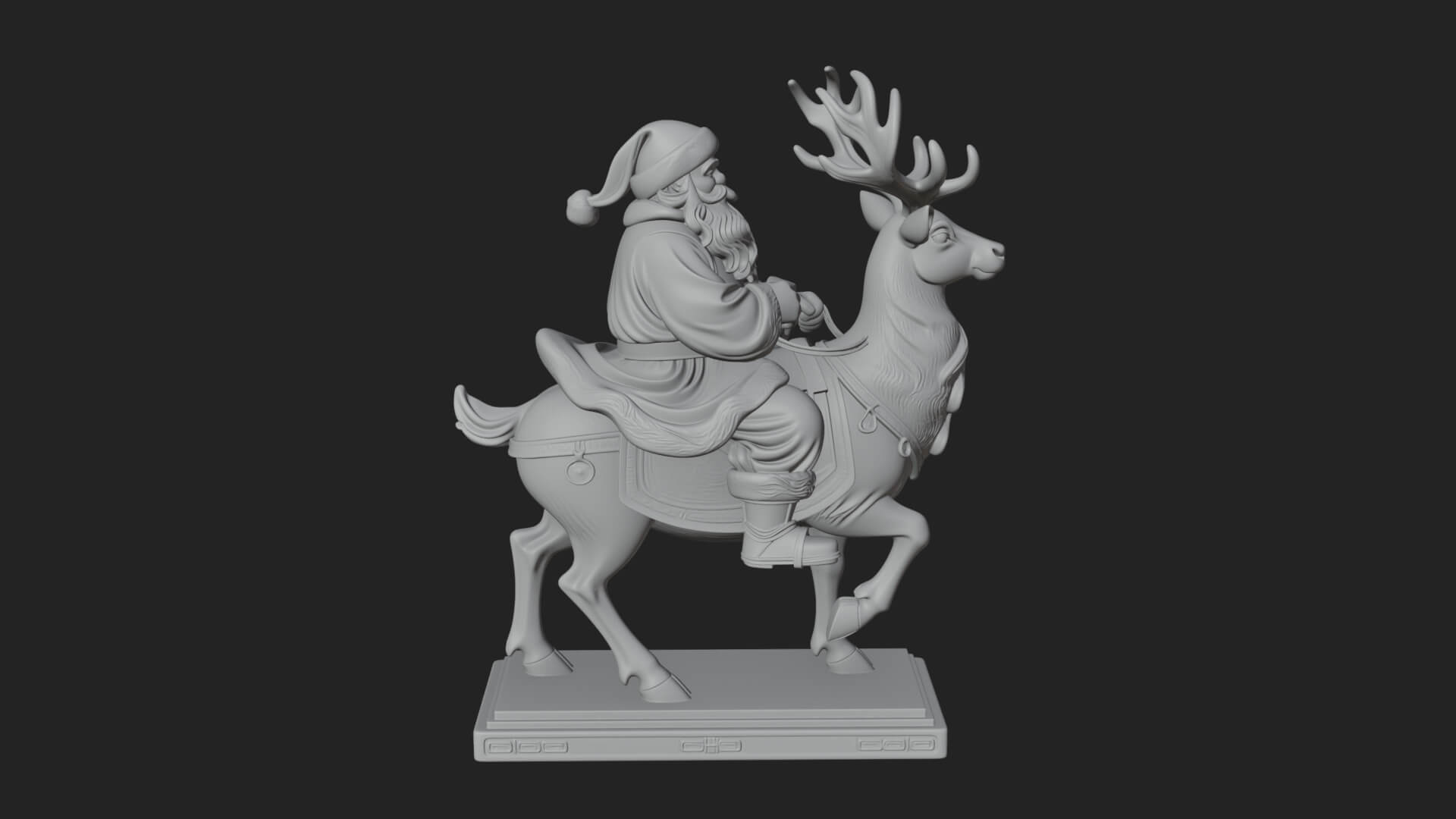 Santa on Reindeer Statue Design 2 3D Print Model 3D Model