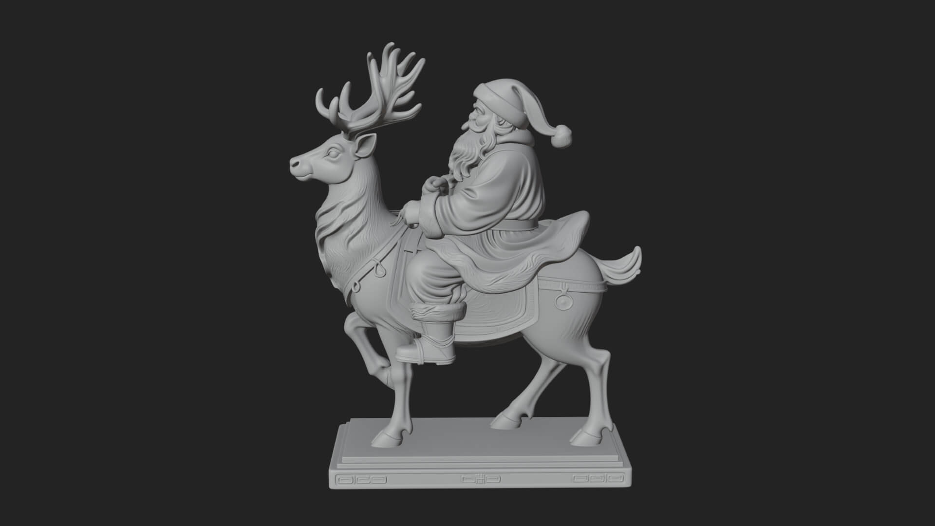 Santa on Reindeer Statue Design 2 3D Print Model 3D Model
