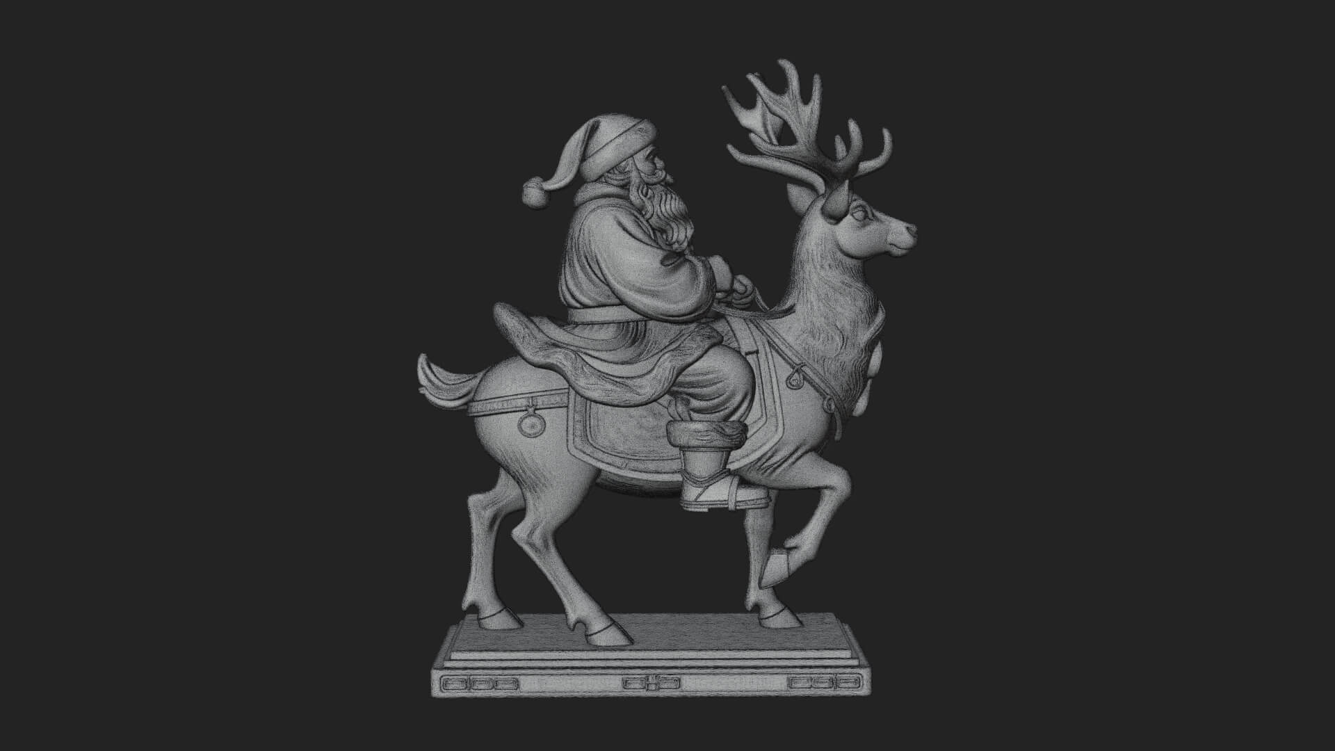Santa on Reindeer Statue Design 2 3D Print Model 3D Model